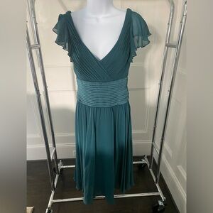 Tadashi Shoji Teal Midi Dress with Flutter Sleeves